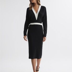 Reiss Black and White Long Sleeve Dress